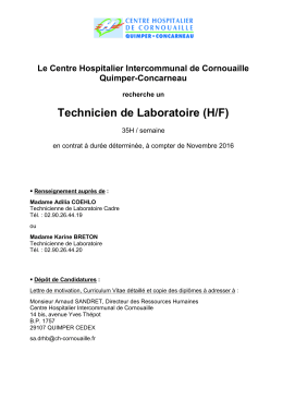 Technicien de Laboratoire - Centre Hospitalier de Cornouaille