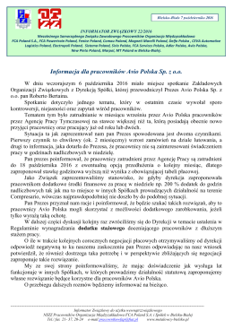 Informacja dla pracowników Avio Polska Sp. z oo