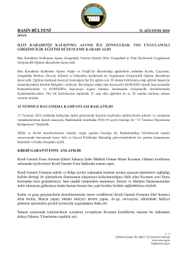 2016 Ağustos Basın Bülteni - Zonguldak Ticaret ve Sanayi Odası