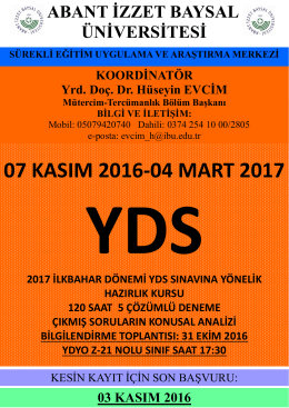 07 kasım 2016-04 mart 2017 - Abant İzzet Baysal Üniversitesi