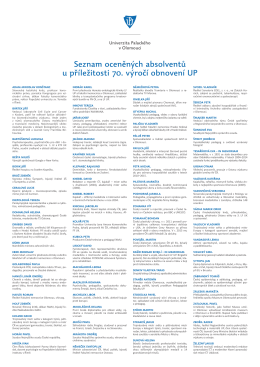 Seznam oceněných absolventů u příležitosti 70. výročí obnovení UP