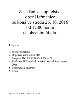 Zasedání zastupitelstva obce Heřmanice se koná ve středu 26. 10