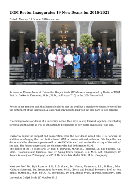 UGM Rector Inaugurates 19 New Deans for 2016-2021