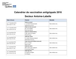 Calendrier de vaccination antigrippale 2016 Secteur Antoine