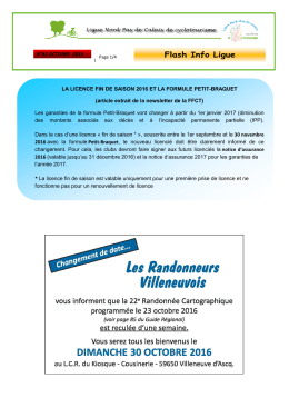Flash Info Ligue - CYCLO CLUB DE WAVRIN