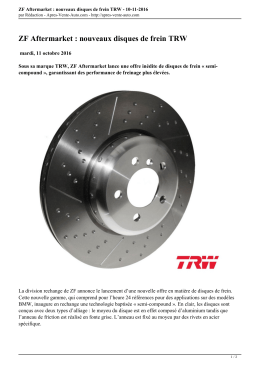 ZF Aftermarket : nouveaux disques de frein TRW - 10-11-2016