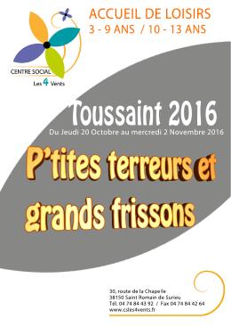 Toussaint 2016 - Centre Social Les 4 Vents