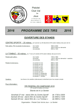 Programme des Tirs 2016