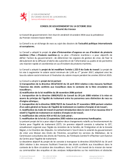 CONSEIL DE GOUVERNEMENT DU 14 OCTOBRE 2016