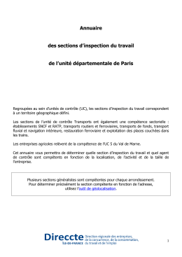 Annuaire des sections d`inspection du travail de Paris