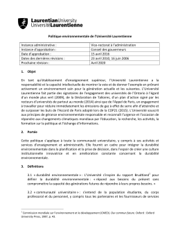 Politique environnementale de l`Université Laurentienne Instance