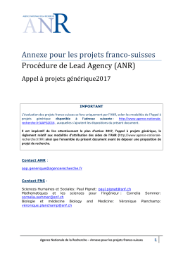 Projets franco-suisses - Agence Nationale de la Recherche