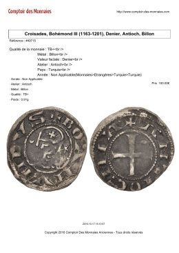 Croisades, Bohémond III (1163-1201), Denier, Antioch, Billon