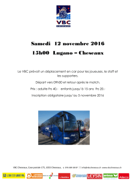 Samedi 12 novembre 2016 15h00 Lugano