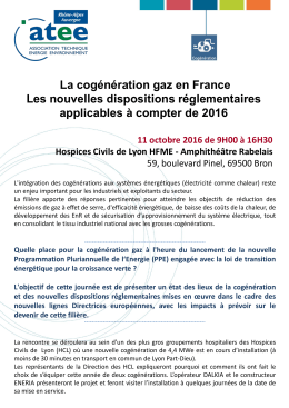 La cogénération gaz en France Les nouvelles dispositions