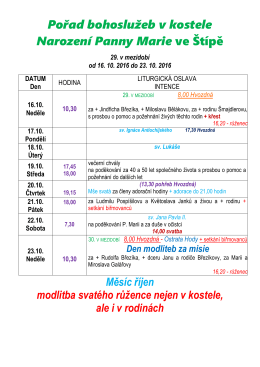 Pořad bohoslužeb v kostele Narozen&iacute; Panny Marie