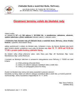 Ozn&aacute;men&iacute; term&iacute;nu voleb do &scaron;kolsk&eacute; rady - Z&aacute;kladn&iacute; &scaron;kola