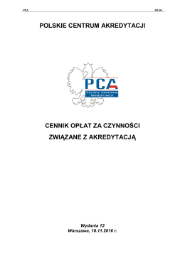 polskie centrum akredytacji cennik opłat za czynności związane z