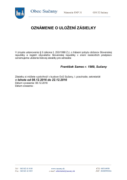 Oznámenie verejná vyhláška - František Samec 8. 12. 2016