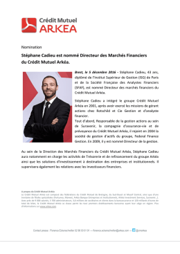 Stéphane Cadieu est nommé Directeur des Marchés Financiers du