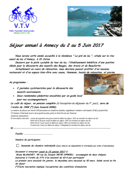 Séjour annuel à Annecy du 2 au 5 Juin 2017
