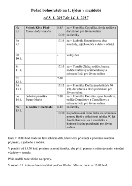 Pořad bohoslužeb na 1. t&yacute;den v mezidob&iacute; od 8