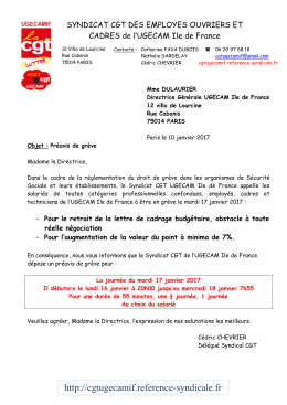 Preavis greve 17 janvier 2017 - Syndicat CGT de l`UGECAM ILE DE