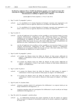 Rectificatif au règlement (UE) no 575 / 2013 du Parlement