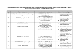 Lista rekomendowanych przez Gminę Miejską Krak&oacute;w wykonawc&oacute;w