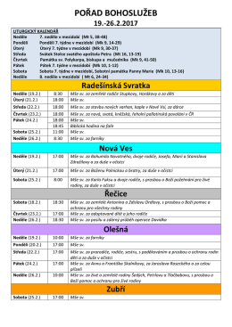 Pořad bohoslužeb  - Farnost Rade&scaron;&iacute;nsk&aacute; Svratka