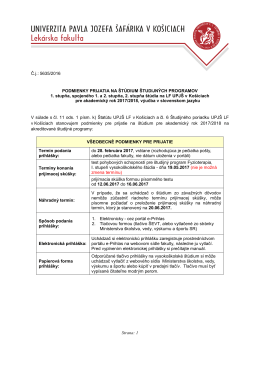 Podmienky prijatia na &scaron;t&uacute;dium pre akademick&yacute; rok 2017/2018