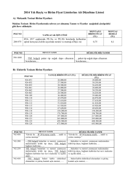 2014 Yılı Rayiç ve Birim Fiyat Listelerine Ait Düzeltme Listesi-ÇŞB