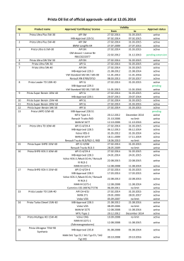 Prista Oil list of official approvals