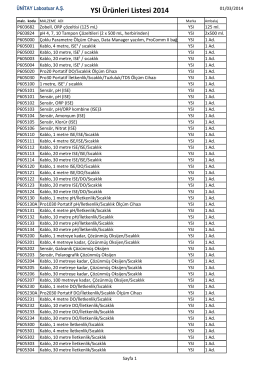 YSI Ürünleri Listesi 2014