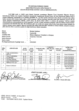 &ouml;N DEĞERLENDİRME FORMU V(REKT&Ouml;RL&Uuml;ĞE BAĞLI