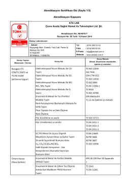 Akreditasyon Sertifikası Eki (Sayfa 1/3) Akreditasyon Kapsamı