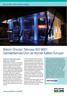 BSI ISO 9001 Kalite Y&ouml;netim Sistemi Teknosa &Ouml;rnek Olay &Ccedil;alışması