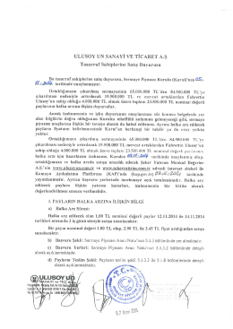 Ulusoy Un Tassaruf Sahipleri Satış Duyurusu