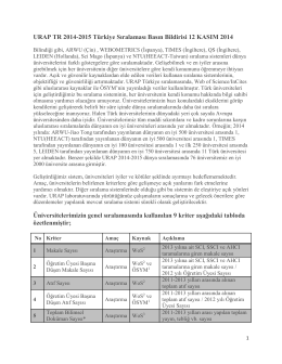URAP TR 2014-2015 Türkiye Sıralaması Basın Bildirisi 12 KASIM