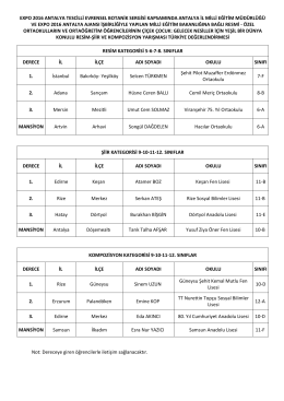 Not: Dereceye giren öğrencilerle iletişim sağlanacaktır. EXPO 2016