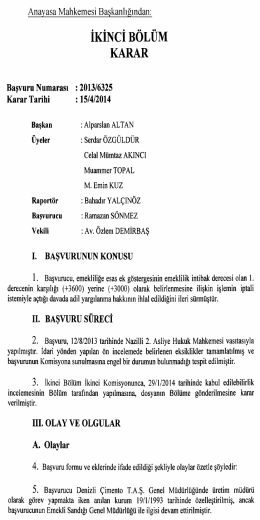 Anayasa Mahkemesinin 15/4/2014 Tarihli ve 2013
