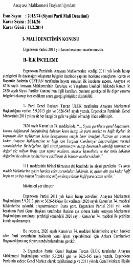 2013/74 (Siyasi Parti Mali Denetimi), K: 2014
