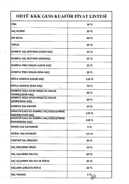 ODTÜ KKK GEss KUAFÖR FİYAT LİSTESİ