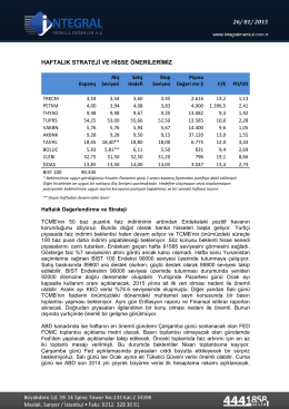 haftalık strateji ve hisse önerilerimiz 26/ 01/ 2015