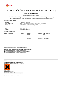 CuNi18Zn20 Nikel Bant - Malzeme Güvenlik Bilgi Formu ( MSDS )