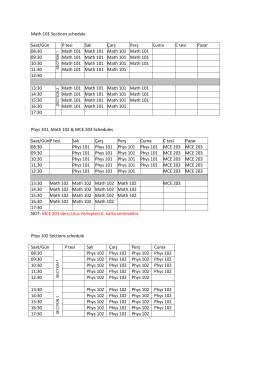 Math 101 Sections schedule Saat/Gün P tesi Salı Çarş Perş Cuma C