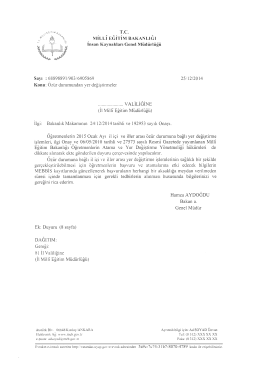 2015 Ocak Ayı İl İ&ccedil;i ve İller Arası &Ouml;z&uuml;r Durumuna Bağlı Yer