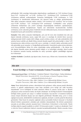 Fenol Kirliliği ve Fenol Arıtımında Fenton Prosesinin Verimliliği