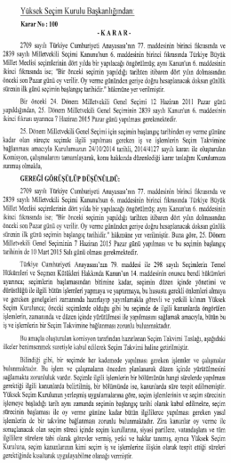 Yüksek Seçim Kurulunun 31/1/2015 Tarihli ve 100