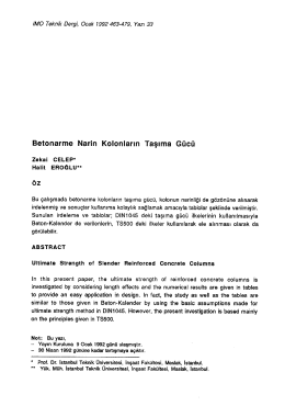 Betonarme Narin Kolonların Taşıma G&uuml;c&uuml;
